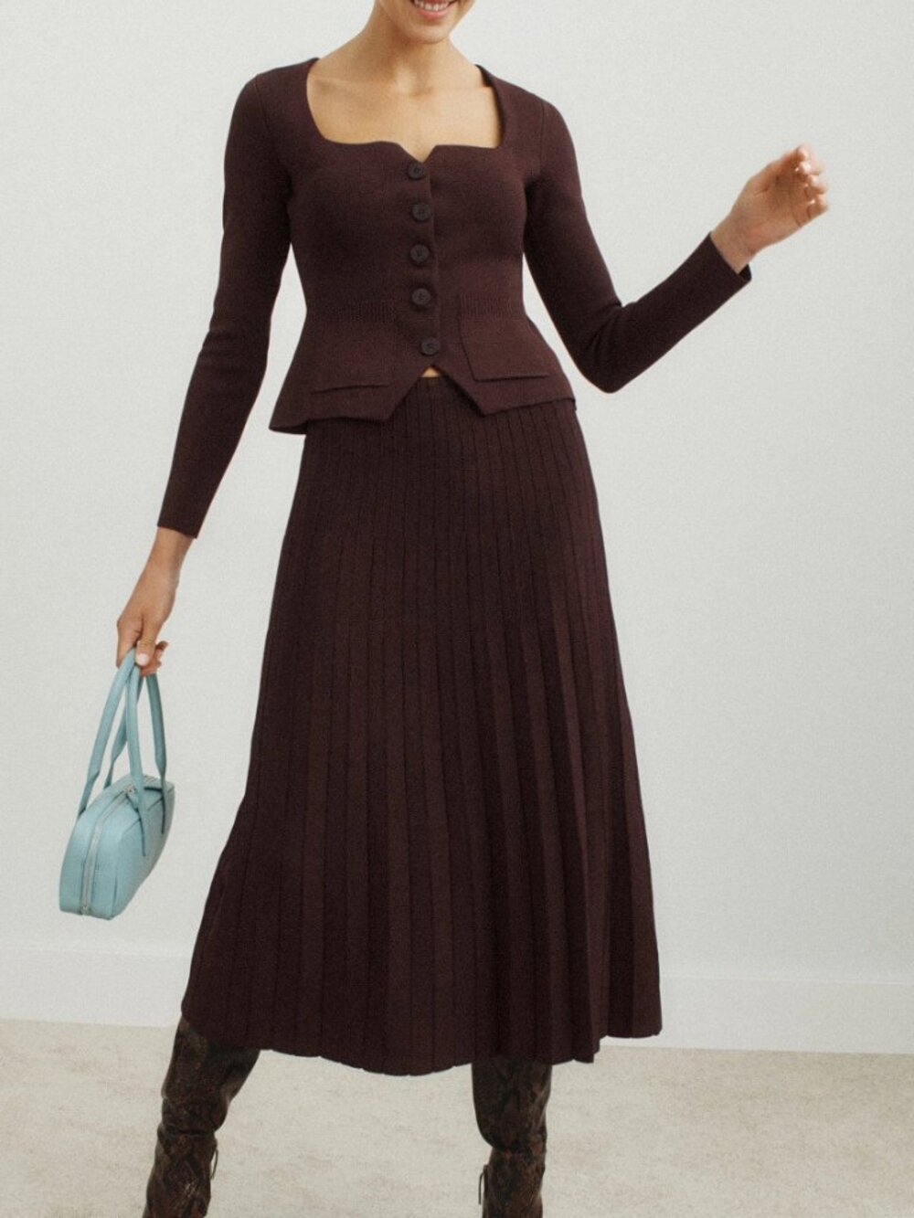 STAUD LENA SKIRT PLEATED BROWN